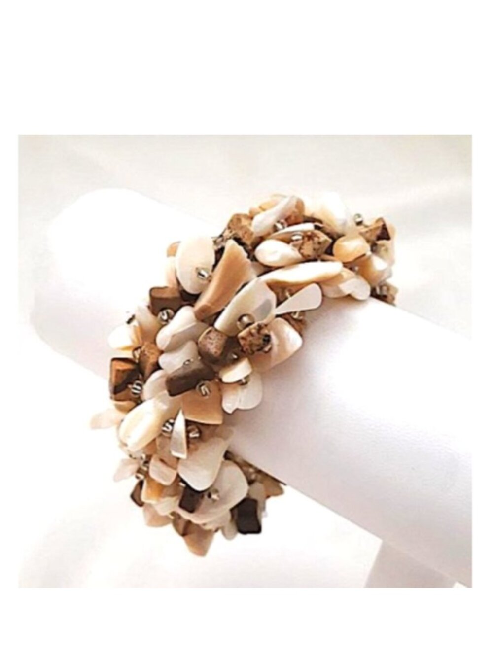 Elastic Bracelet (br10) Handmade Natural Beige Brown Mother of Pearl Shell 7"-8"